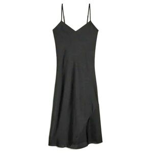 Bird’s Papaya Black silk/satin slip midi dress